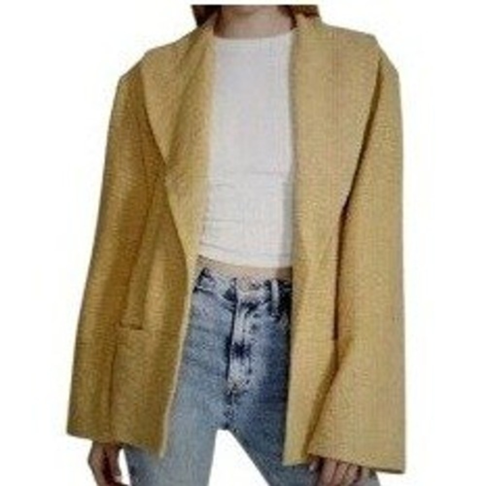 NWT Steve Madden Mustard Boucle Texture Cotton‎ Blend Open Front Blazer Sz Small